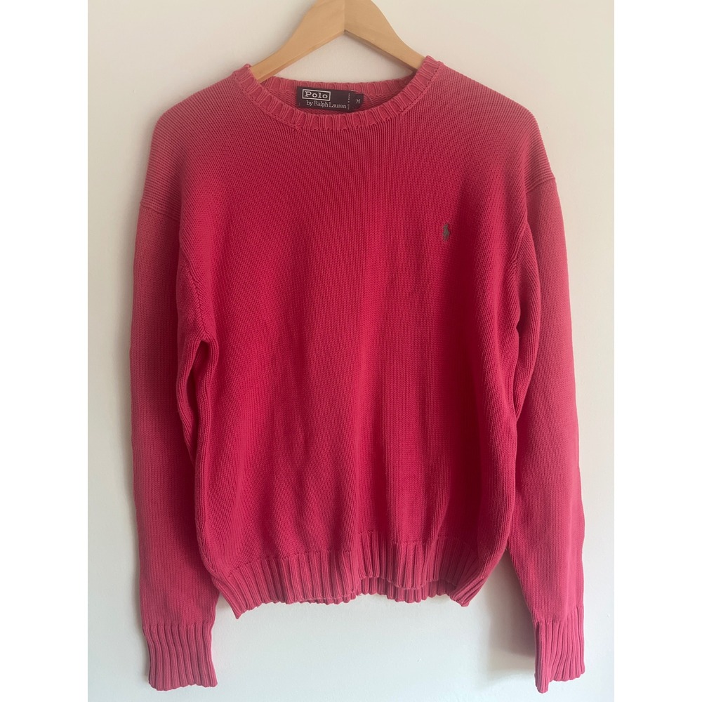 Vintage Polo Ralph Lauren Pink Cotton Sweater Men's M Crewneck Pony Macau